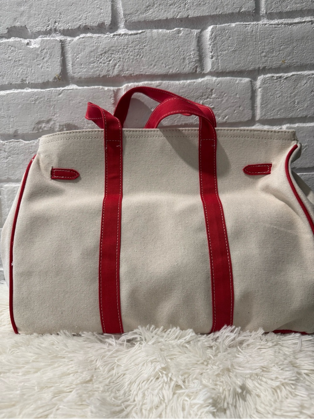 Canvas Tote Bag with Red Trim and Charms - Picture 5 of 7